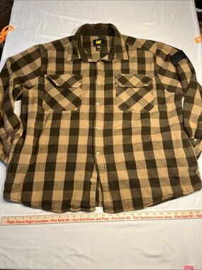 CAT Caterpillar Flannel Shirt Mens 2XL Brown Buffalo Plaid Workwear Heavy Cotton